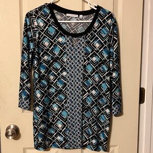 NOTATIONS Black and Blue Geometric Blouse
